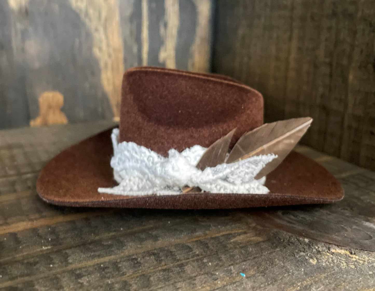 Brown Hat with Lace Hat Band